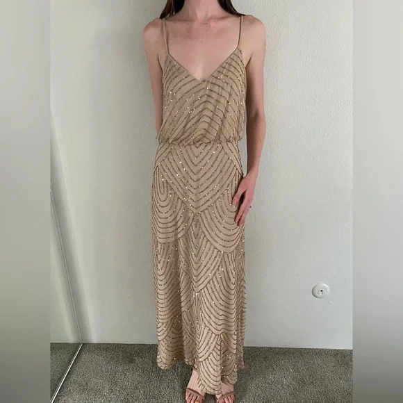 Adrianna Papell | Dresses | Adrianna Pape Dress Art Deco Beaded Gold Gown |  Poshmark